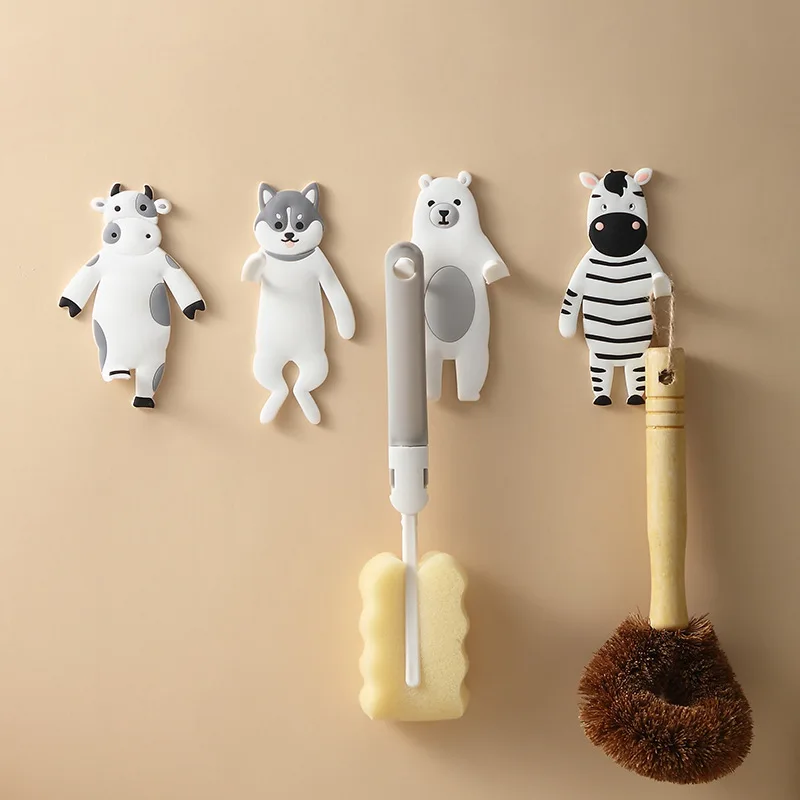 1pcs Cute Animal Hook Key Wall Crochet Holder Removable Kitchen Hooks Home Decoration Sticker Hook Wall Hanger