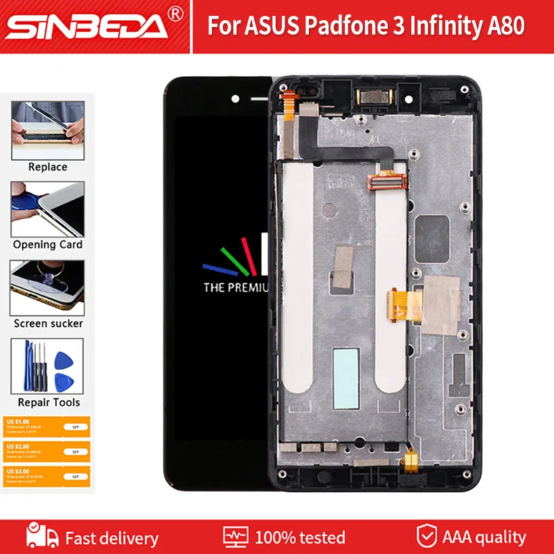 

100% Tested 5.0" LCD For ASUS Padfone 3 Infinity A80 LCD Display Screen+Touch Panel Digitizer A80 LCD Replacement Parts