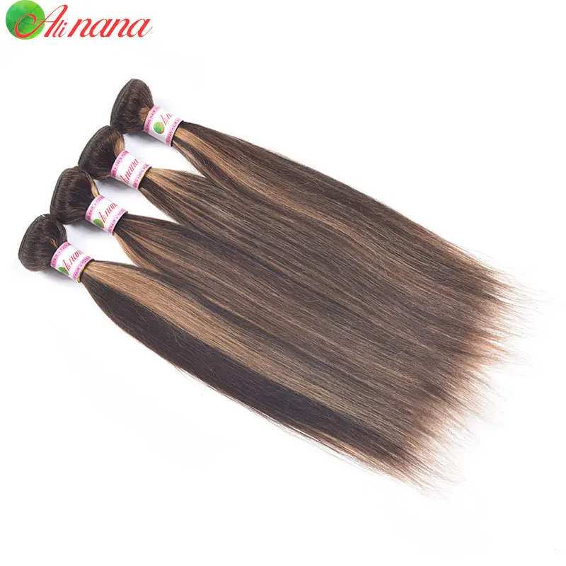 Alinana peruvian Bone STRAIGHT เส้นผมมนุษย์ bundles Ombre P4/30สีน้ำตาลพร้อมไฮไลต์สี Remy ผมสาน bundles 4ชิ้น/ล็อต