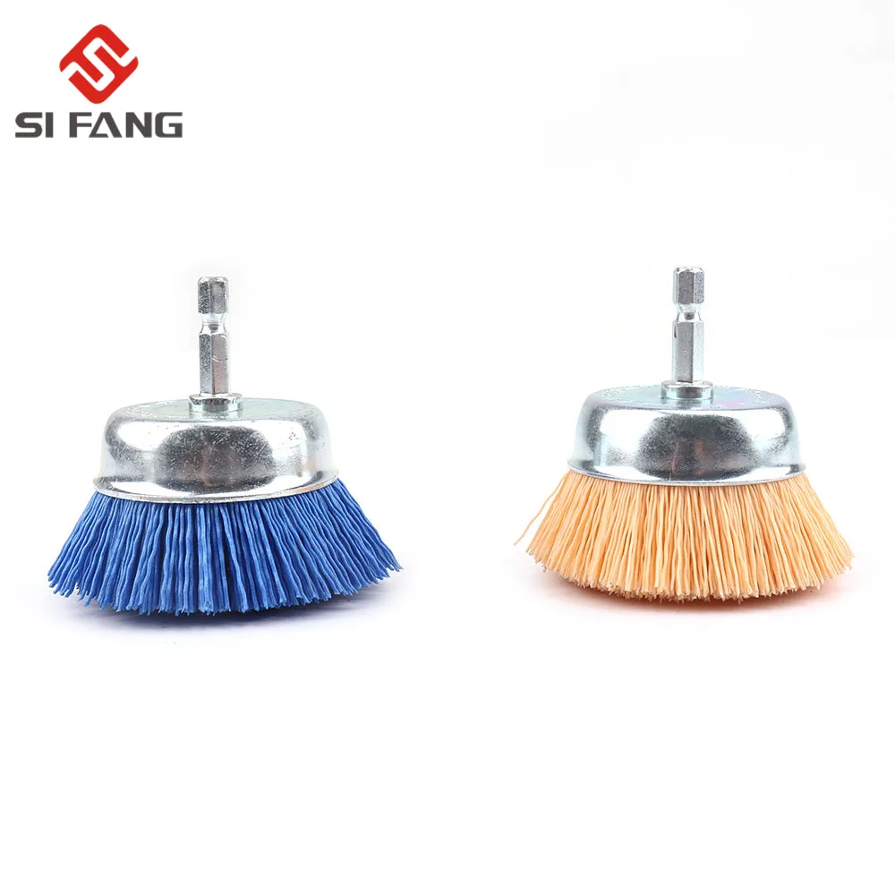 75MM Nylon Tasse Pinsel Schleif Draht Rad Pinsel Für Bohrer Dreh Werkzeug Holz Polieren Entgraten 6mm Schaft Mit 80-240Grit – Detail 7
