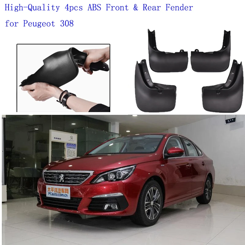 

High-Quality 4pcs ABS Front & Rear Fender for Peugeot 308 Car Mud Flaps Splash Guard Mudguard Mudflaps Accessories