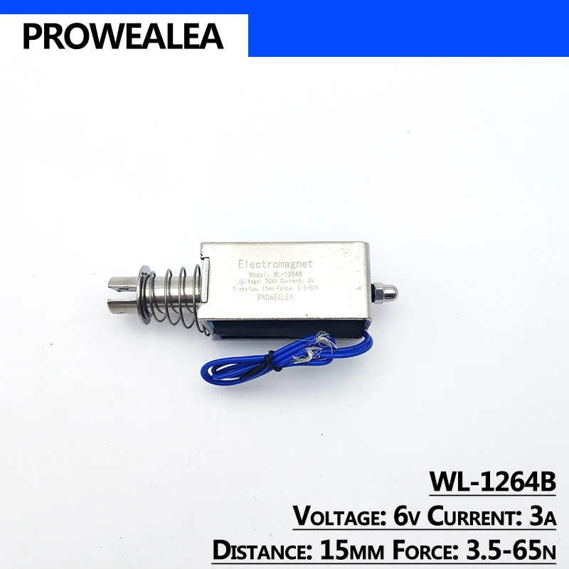 Solenoid แม่เหล็กไฟฟ้า Push Pull ประเภท WL-1264B 5V 6V 12V 24V แรงขับ3.5-65N 15มม.กรอบ Linear ไฟฟ้าแม่เหล็ก