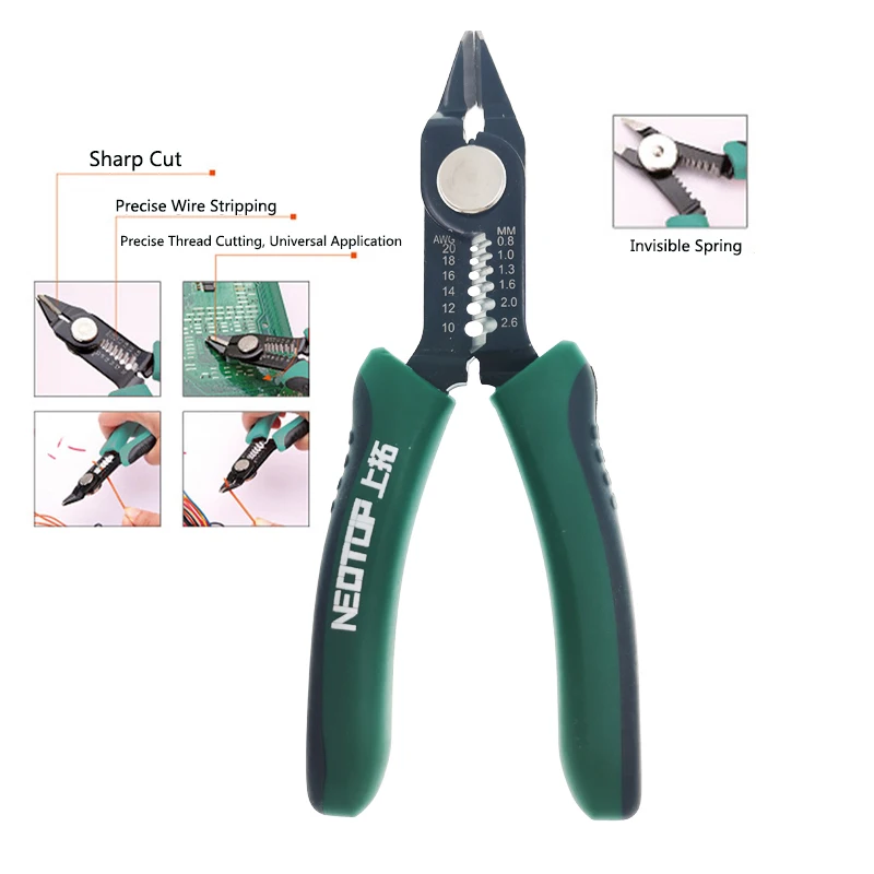 Multifunctional Grinding Diagonal Stripping/Wire Stripper Pliers Side Cutter New Hot Sale Built-in Spring Type Hand Tool