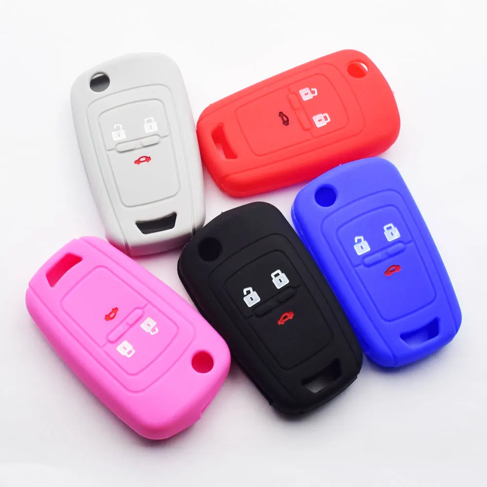 Silicone Car Key Case 3 Button Folding Remote Control Fob Protector Cover Keychain Bag For Chevrolet Cruze Malibu Equinox Impala