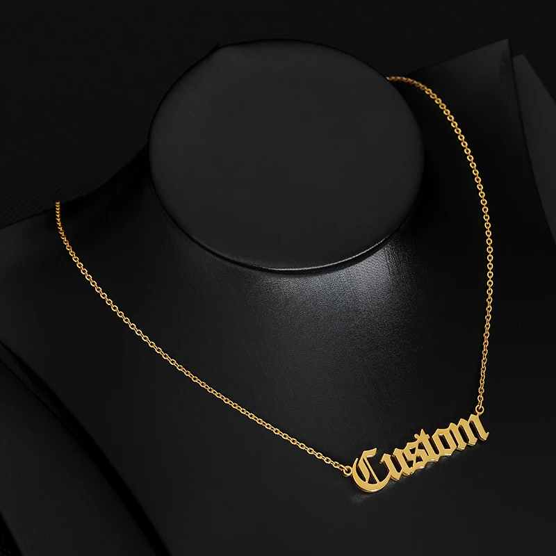 Collares con nombre personalizado para hombres y mujeres, collar de acero inoxidable, colgante personalizado, cadena de cuello gótica, joyería antigua en inglés