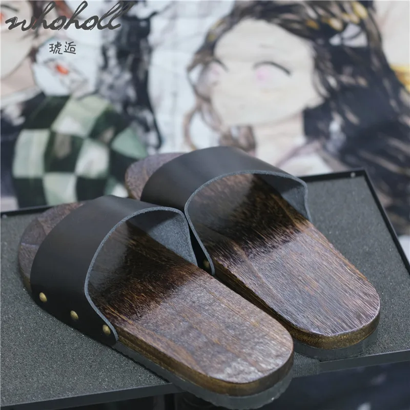 WHOHOLL Japanese Wooden Geta Clogs Slippers Man Women Summer Platform Slipper Wood Bottom Japanese Anime Cosplay Shoes