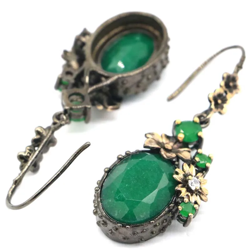 Buy 5 Get 1 Free 46x19mm Neo-Gothic 14g Real Green Emerald Real Red Ruby Black Gold Silver Earrings