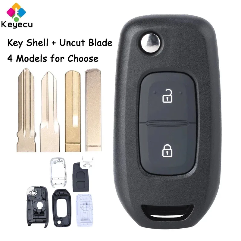 

KEYECU Flip Remote Control Car Key Shell Case Cover With 2 Buttons Uncut Blade Fob for Renault Dacia Logan 2 II 2018 2019 2020