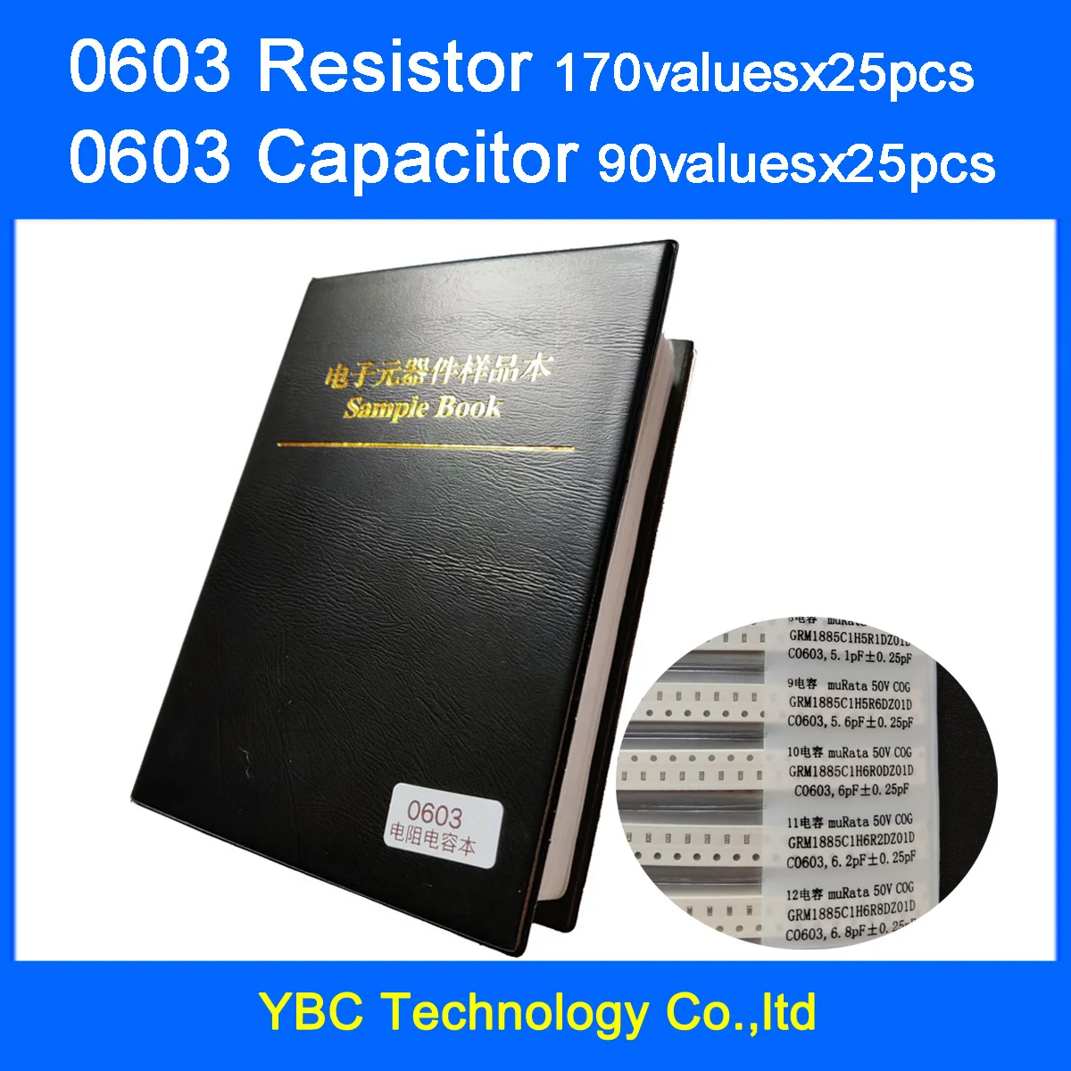 0603 SMD Resistor 0R~10M 1% 170valuesx25pcs=4250pcs + Capacitor 90valuesX25pcs=2250pcs 0.5pF~2.2uF Sample Book