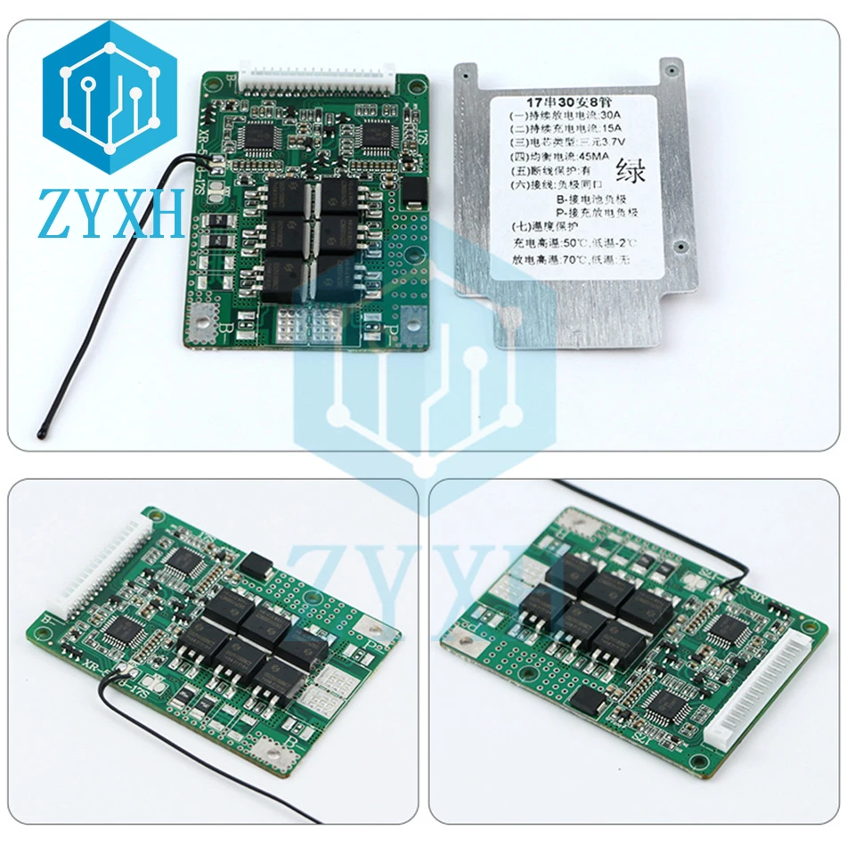 BMS 17S 30A 20A 60V 18650 Li-ion bateria litowa Balancer płyta ładowania temperatura NTC ochrona wspólny Port dla Escooter