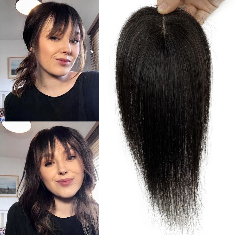 6-10inch European Virgin Human Silk Skin Base hair Topper 6X10cm Small Hairpieces With a Cut Bang Center Part Scalp Top Toupee