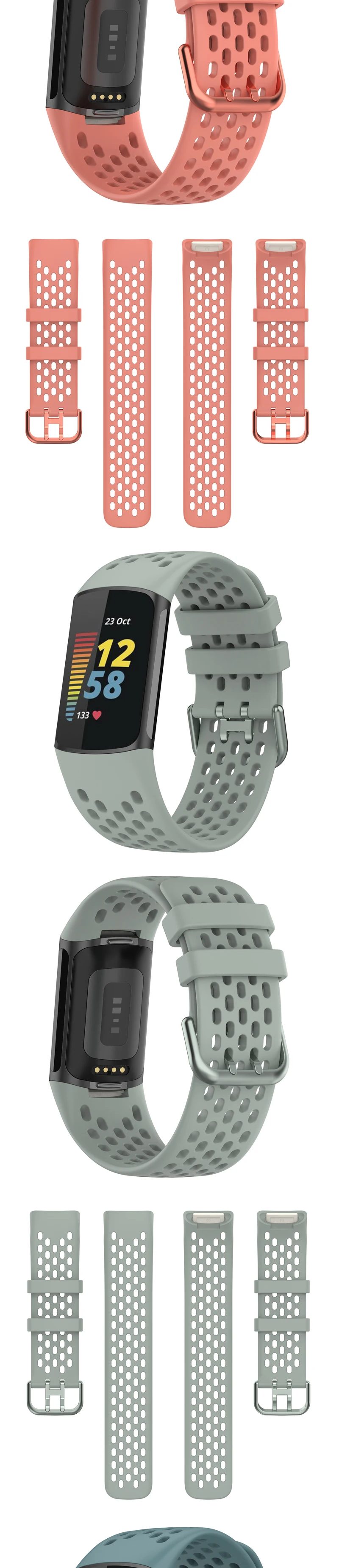 Breathable Rubber Strap For Fitbit Charge 5 Correa Sport Replacement Silicone Wristband For Fitbit Charge6 Watch Bracelet