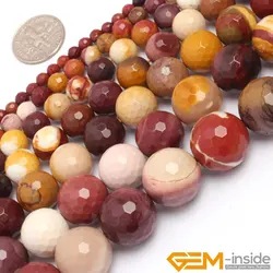 Natural Stone Mookaite Jaspers Round Faceted Bead For Jewelry Making Strand 15 Inch DIY Fashion Bracelet Beads 6mm 8mm 10mm 12mm