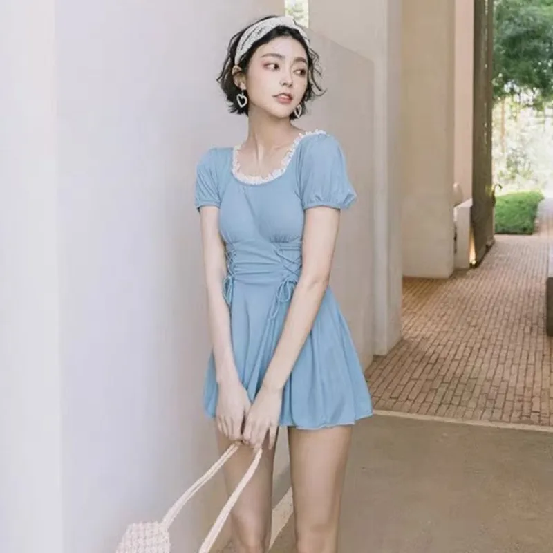 2021 New Self-Cultivation Retro Lace On Both Sides Of The Waist Cross Rope Bow Knot Sexy Romantic Tutu Skirt Hot Spring Swimm