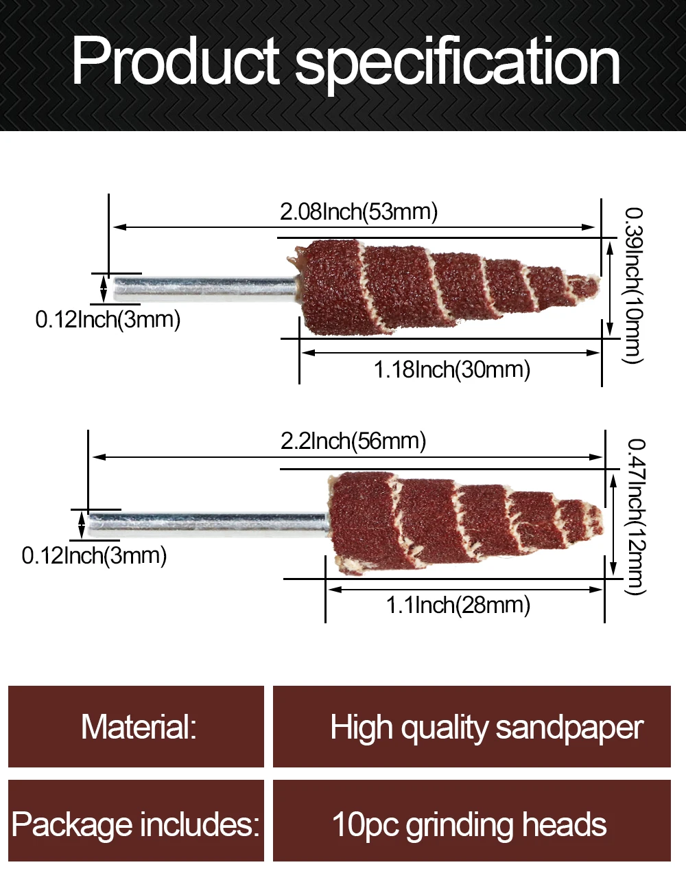 10 Stück kegelförmige montierte Spitze Schleifkopf Schleifpapier Klappe Schleifscheibe 80-400 # Mit 1/8" Schaft Polier-Schleifwerkzeug – Detail 3
