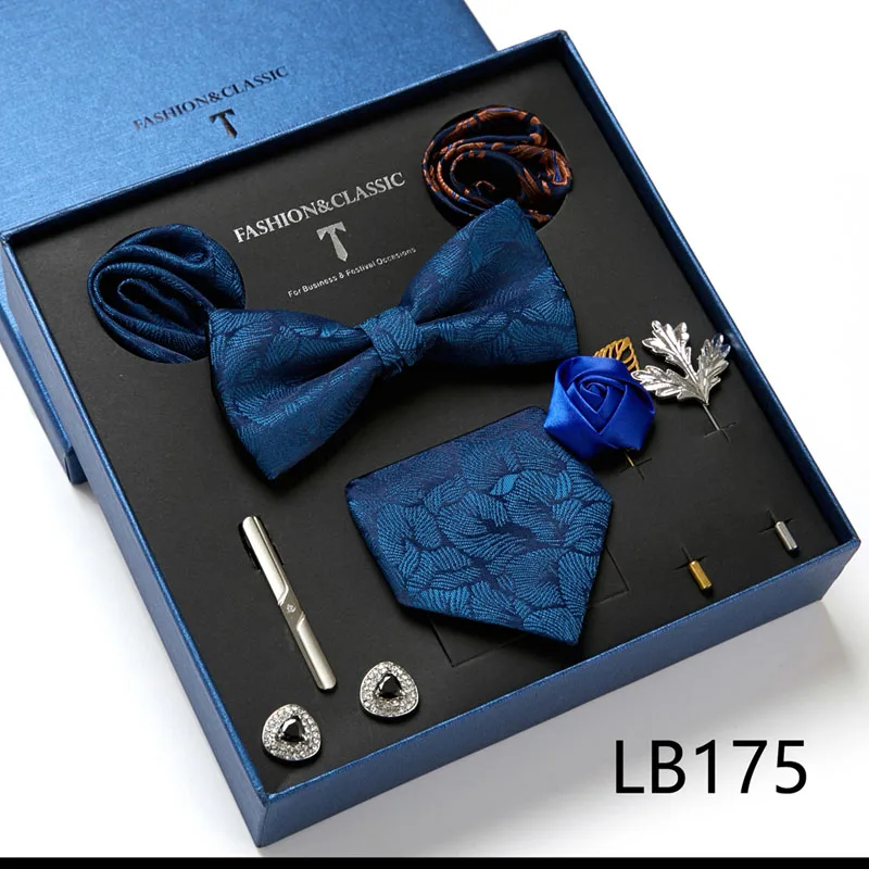 Hochwertige Geschenkbox für Feiertage, 7,5 cm, blaues Blumenmuster, Einstecktuch, Manschettenknöpfe, Krawattenclip, Krawatte für Herren, Geburtstagsgeschenk – Detail 13