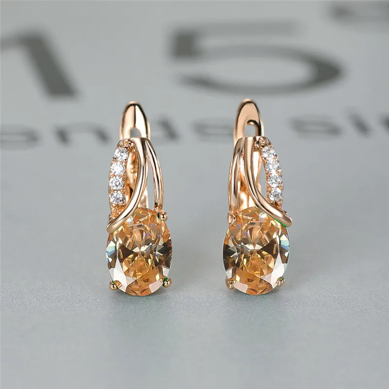 Women's Aqua Blue Zircon Oval Stone Hoop Earrings, Boho Style