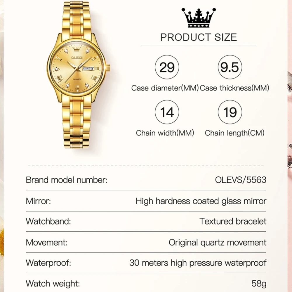 Olevs Vrouwen Horloges Luxe Merken Fashion Rhinestone Rvs Dual Kalender Quartz Dames Horloges 5563 Reloj Mujer