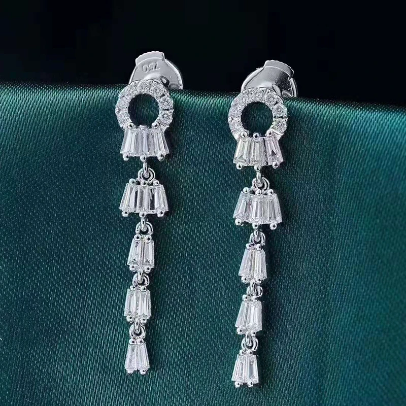 

Luxury 18K White Gold Diamond Drop Earring For Women Engagement Wedding Gift Au750 Fine Jewelry