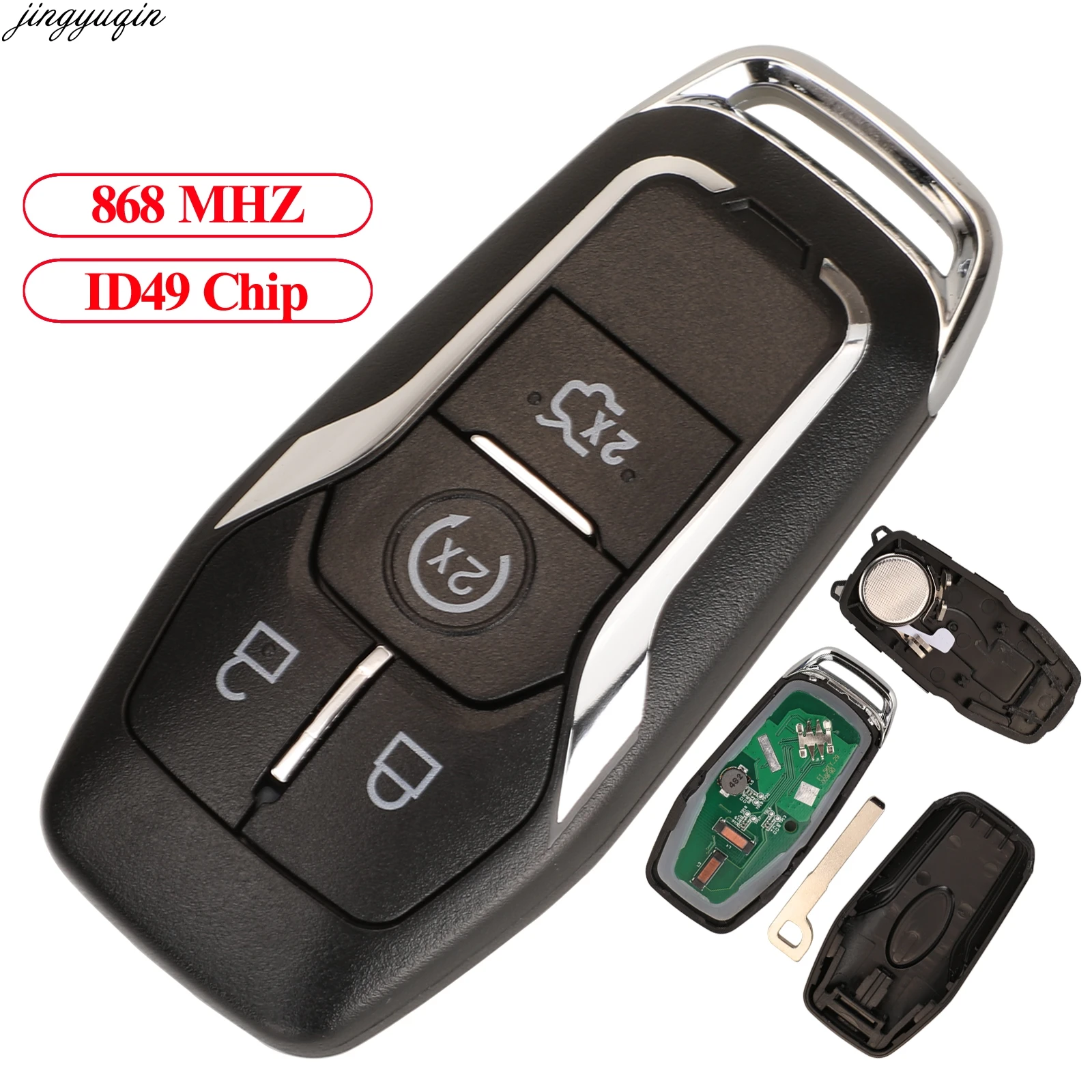 

Jingyuqin Remote Control Car Key 868MHZ ID49 Chip For Lincoln MKC MKX MKZ 4 Buttons Fob