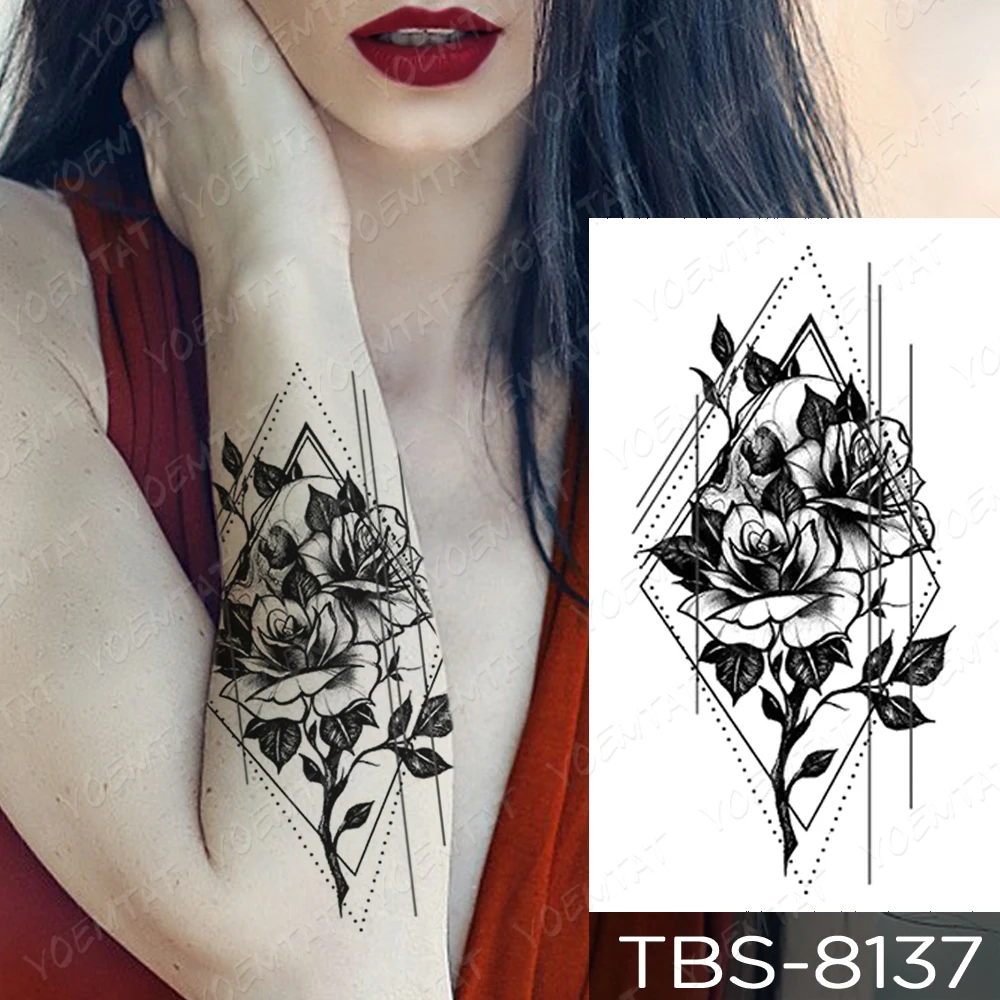 Tatuaje temporal impermeable para hombres y mujeres, pegatina de encaje para el pecho, Henna, Mandala, Lobo, flor de diamante, arte corporal,
