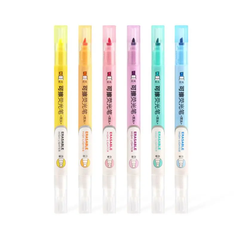 6Pcs Double Head Erasable Highlighter ปากกา Marker Pastel Liquid Chalk Fluorescent ดินสอเขียนเครื่องเขียน19QA