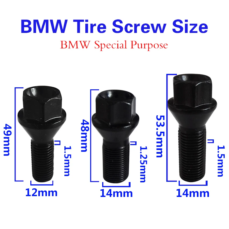 3 styles car wheel lugs bolts for f10 f30 f15 f16 BMW universal nuts stud screws M12 x 1.5 M14 x 1.5 M14 x 1.25 black 1 pair