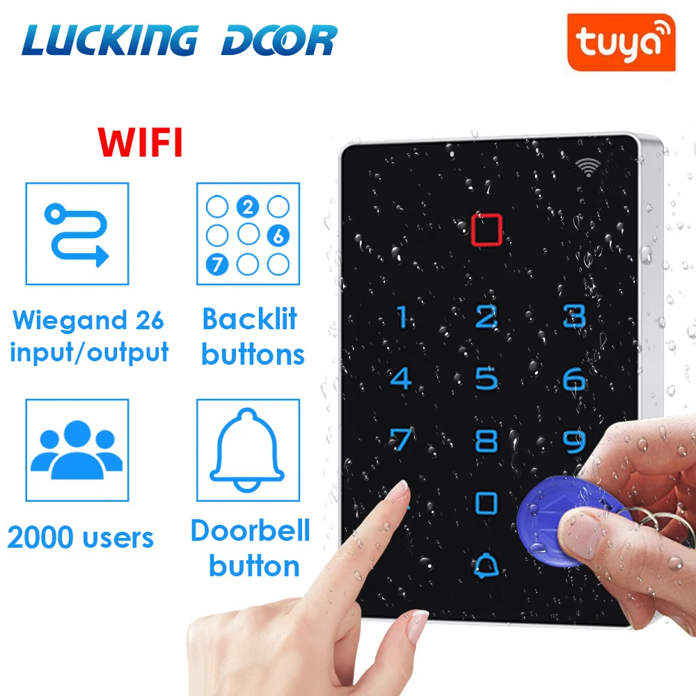 Wifi Remote Door Lock Opener 125khz RFID Access Control Keypad WG26 Output Watreproof Manger Card Tuya Mobile APP Backlight