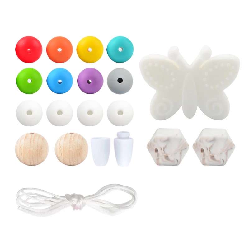 LOFCA Silicone Beads Set Rodent Food Grade BPA Free DIY Accessories Set Pacifier Chain Clips Crown Star Cartoon Holder Chain