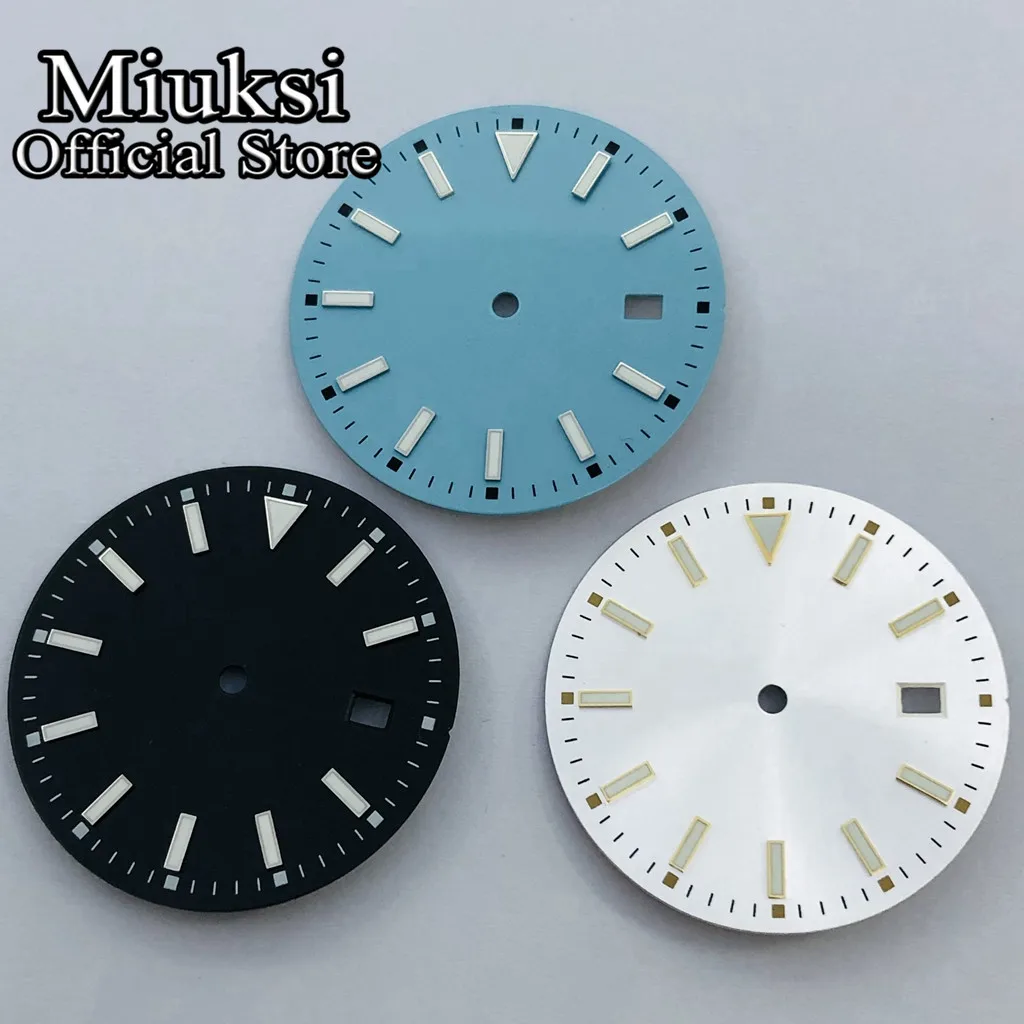 Miuksi 33.5mm black blue green red yellow watch dial luminous dial fit NH35 movement