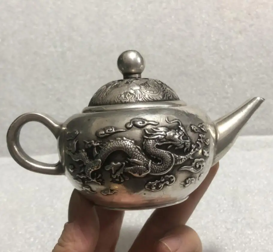 China archaize copper dragon phoenix teapot crafts statue