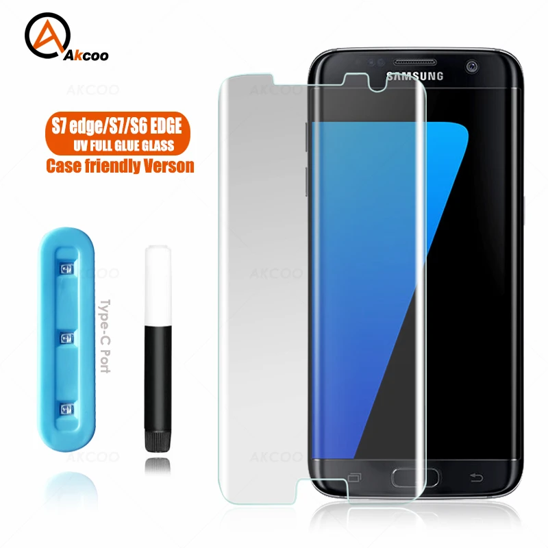 

Akcoo S7 edge Screen Protector Case friendly UV Glass full glue for Samsung S6 edge Plus tempered glass S7 screen protector