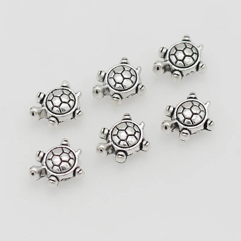 50pcs/lot Retro Antique Silver Small Turtles Loose Beads Cute Animals Zinc Alloy Decoration Charm Spacer Beads DIY Jewelry Make