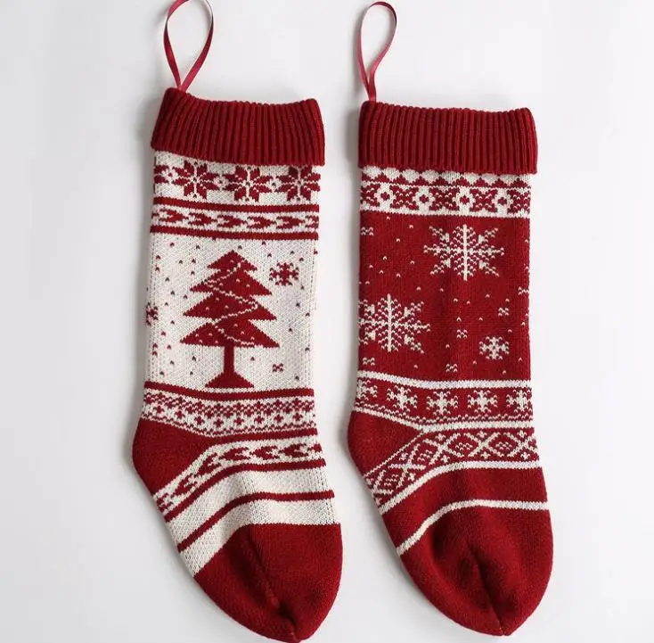 Snowflake Knitting Christmas Stocking 46cm Gift Stockings Christmas-Tree Holiday Stocks Indoor Decoration SN1258