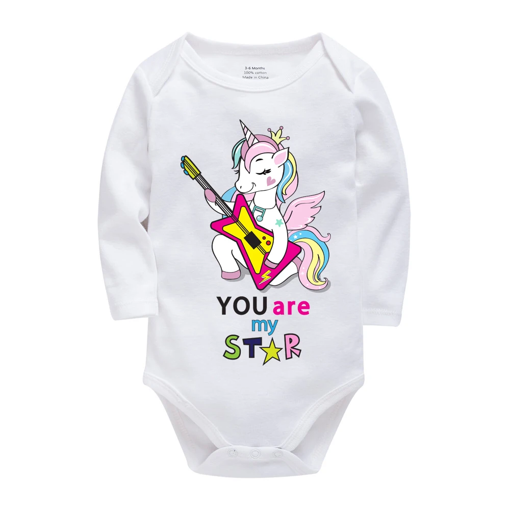 2021 Unicorn Design Newborn Baby Boy Girl Clothes Long Sleeve 100% Cotton Bodysuit Body bebe Jumpsuit 0-24 Months Clothing