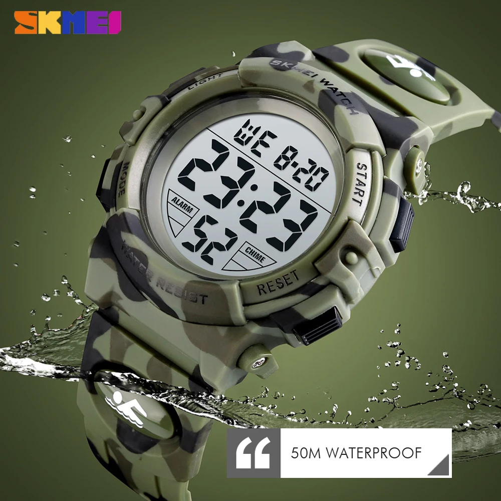 SKMEI-reloj Digital militar con luces de colores para niños, cronómetro, pulsera infantil