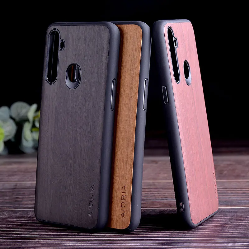 Wooden Like case for OPPO Realme 5 Pro TPU+PC + wood PU leather skin covers coque fundas for OPPO Realme 5