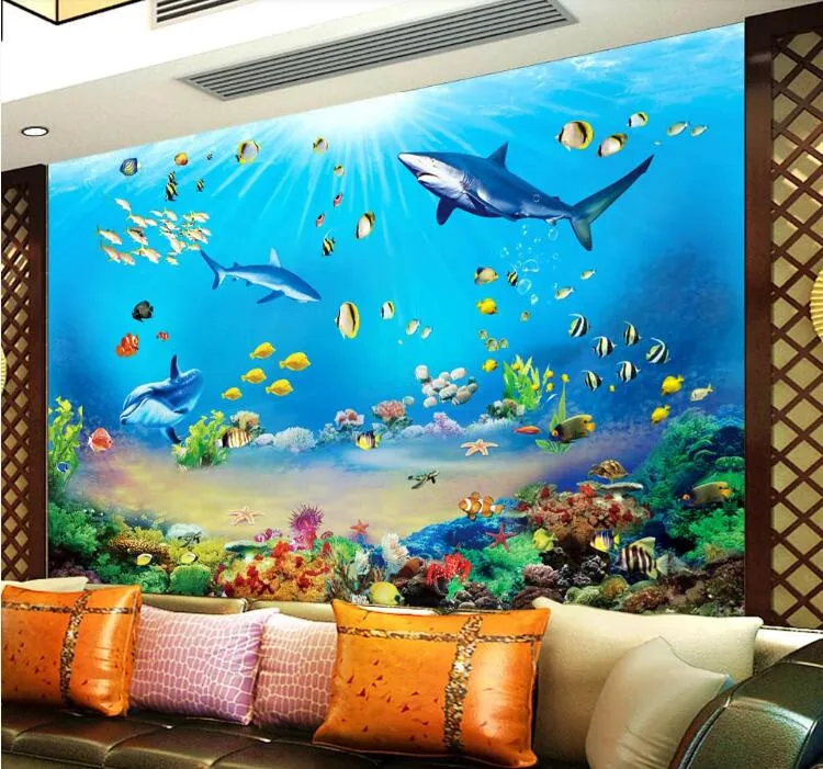 

Photo Wallpaper HD Underwater World Shark Tropical Fish 3D Mural Modern Aquarium Living Room TV Kids Bedroom Backdrop Wall Decor