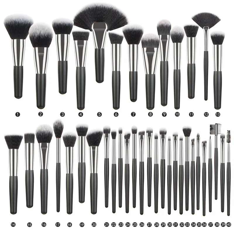 5-40pcs Luxury Black Professional Makeup Brush Set Big Powder Makeup Brushes Foundation Natural Blending pinceaux de maquillage