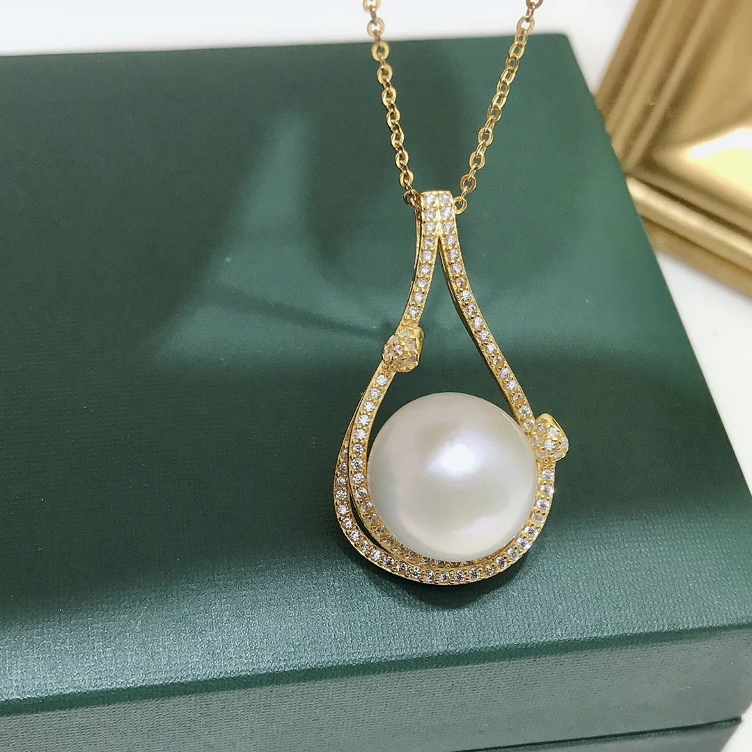 Fine Jewelry 11-12mm 925 Sterling Silver Natural Fresh Water White Pearl Pendant Necklaces for Women FIne Pearls Pendants