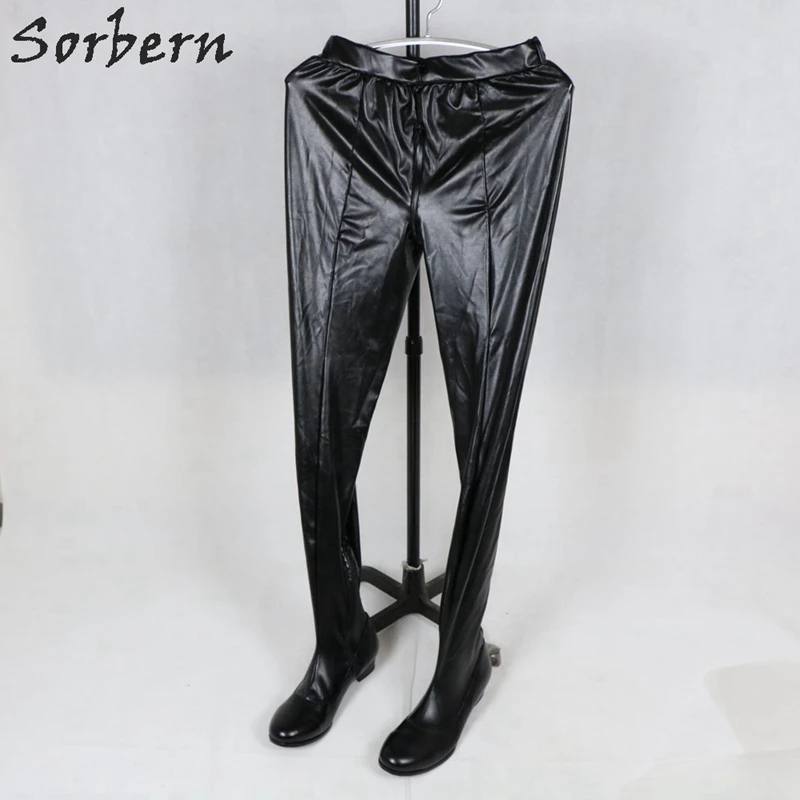 Sorbern Flat Heel Pant Boots Round Toe Unisex Crotch Thigh High Boots Stretched Crossdresser Square Heels Boot Custom Leg Size