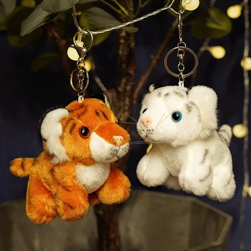 2021 Zoo Baby Tiger Keychain Plüsch Anhänger Null Brieftasche Nette Schlüssel Kette Weiß Puppe Puppen Tasche Hängende Dekoration Keyring Mode