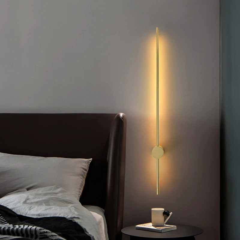 Nordic Line LED Wall Lamp Gold Rod Living Room Home Decor Sofa Background Wall Light Modern Creative Simple Bedroom Bedside Lamp