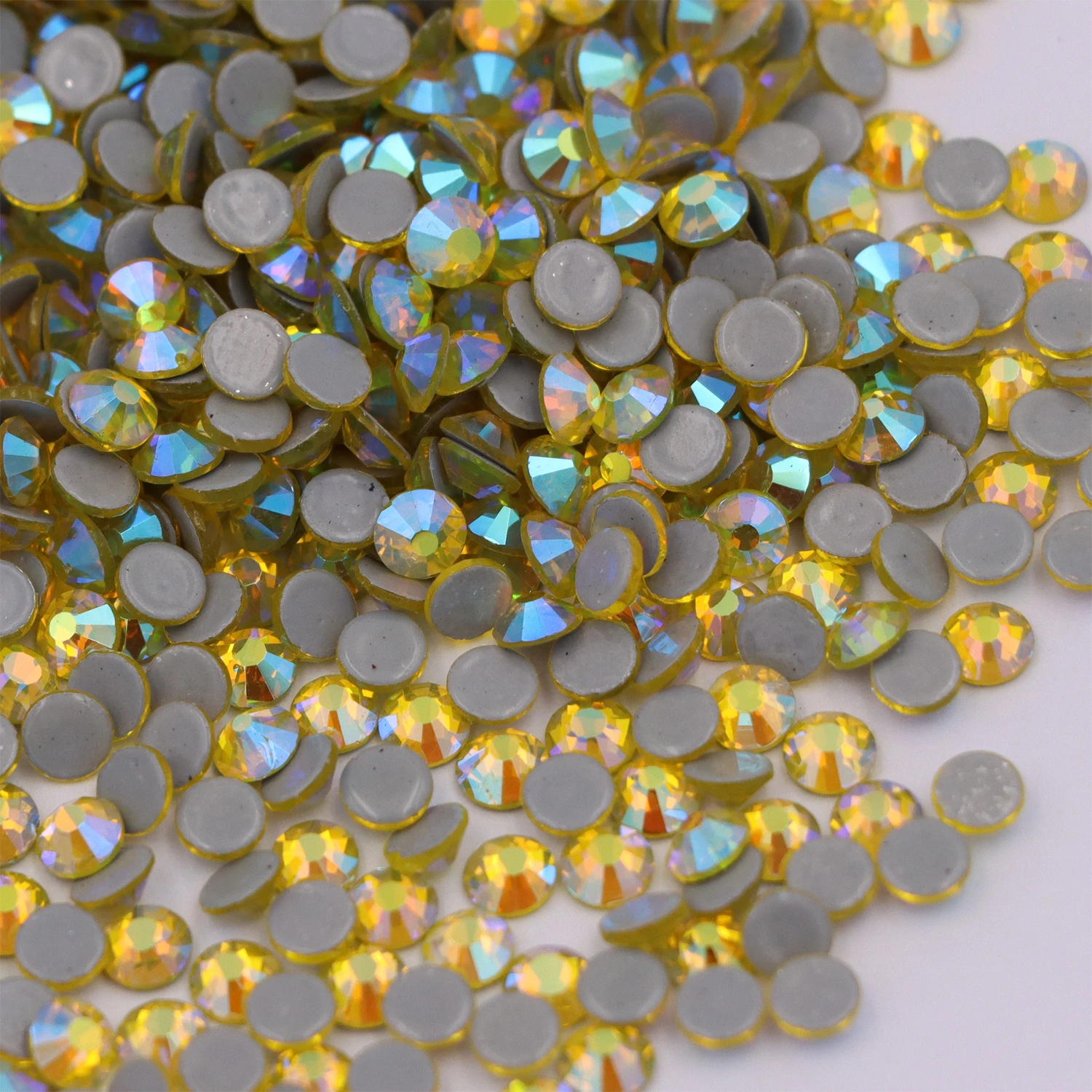 

Lemon / Citrine AB Hot Fix Rhinestones Plating Color Crystal Glass Iron On Stones For Clothes Decoration