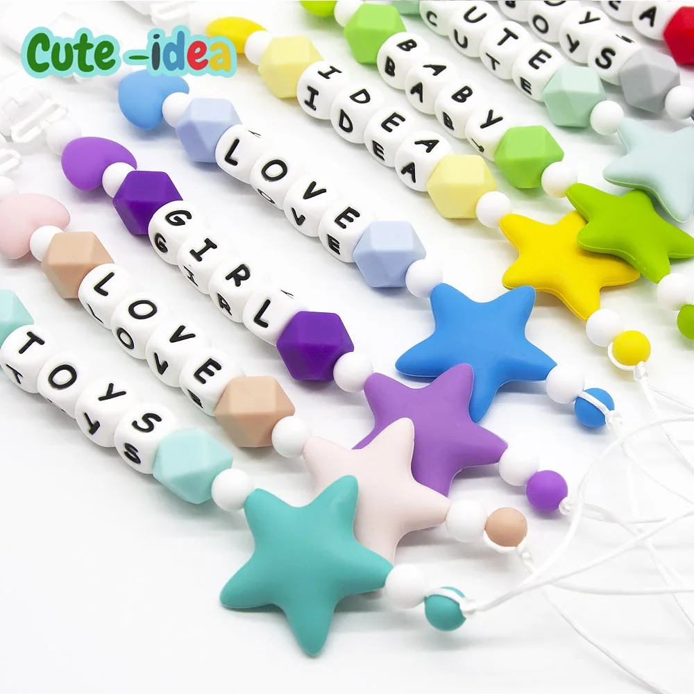 Cute-idea star Pacifier Clips Chain 1set Teether Pendant DIY Necklace BPA Free Silicone Beads Baby Teething Toys