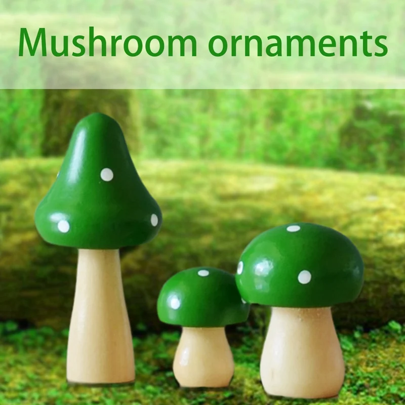 3pcs/Set Creative Cute Solid Wood Mushroom Ornaments  DIY Craft Home Garden or Miniature Potted Plants Decoration