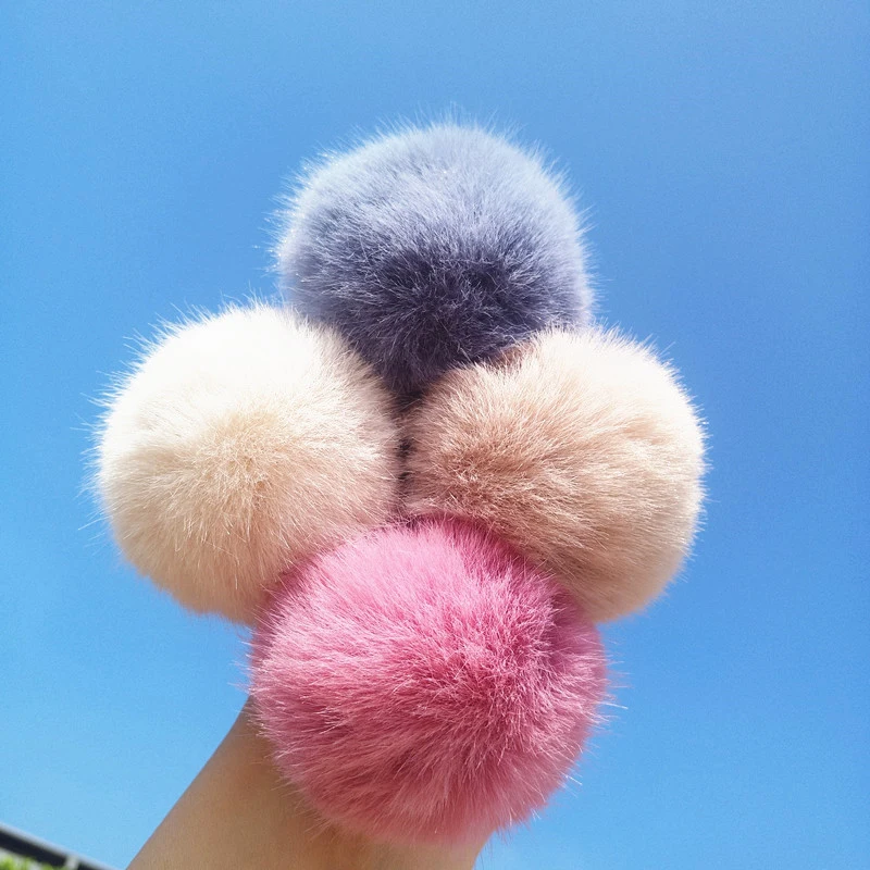 Candy Color Imitation Rabbit Fur Pompoms Elastic Hair Rubber Band Scrunchie Women Plush Hair Rope Autumn Winter Hair Accessories