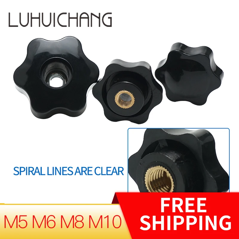 10/5 PCS M5 M6 M8 M10 Plum Hand Tighten Nuts Handle Thread Star Mechanical Black Thumb Nuts Clamping Knob Manual Nuts