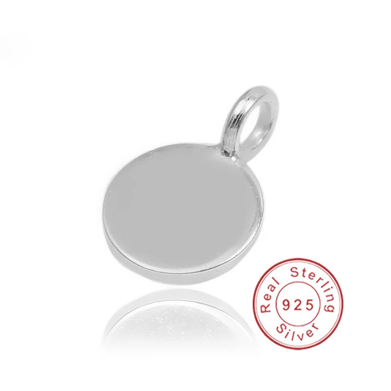 6mm 925 Sterling Silver Blank Round Tags Charms With Soldered Ring For DIY Jewelry Making 50 pcs/lot STA-R6mm003