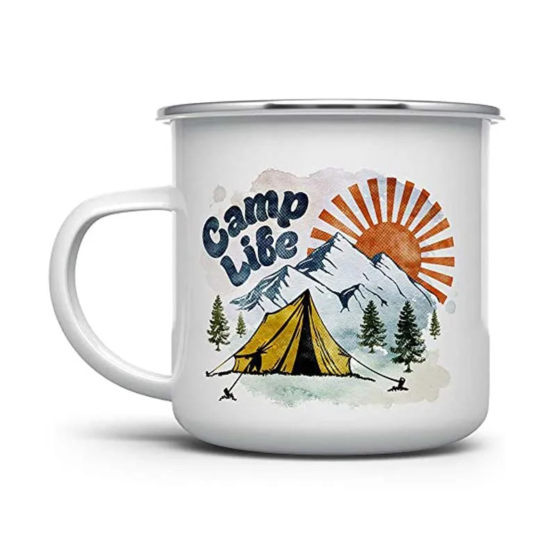 

Camp Life Enamel Campfire Mug, Outdoor Camping Coffee Cup, Mountain Nature Hiking Lover Gift